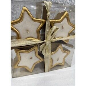 Lot 4 Vintage Lights Christmas Holiday Candles Gold Edges & White